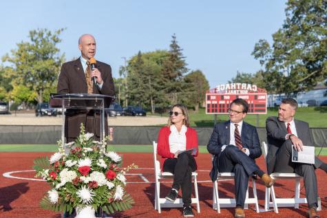 David C. Wiers ?98 spoke at the dedication for Wiers Family Stadium on Sept. 29, 2023.